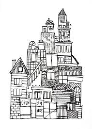 Black And White City Skyline Drawing Original Ink Drawing On Paper Black And White Urban City Skyline No 3 Sale City Drawing Original Ink Drawing Ink Drawing