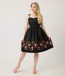 Disney Mickey & Friends Collection By Unique Vintage Black & Orange Mickey Cutout Swing Dress