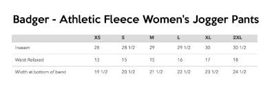 Badger Womens Fleece Jogger Size Chart Rising Stars