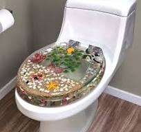 This unique and decorative toilet seat is made of layered ...