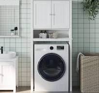 Washing Machine Cabinet, Washing Machine Cupboard, Laundry Machine Cabinet,  Laundry Room Storage Organizer, White 29.9"x10.6"x64.8" Solid Wood,-757