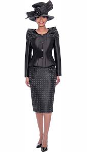 Terramina 7792 Black Womens Church Suit With Shoulder Accented Peplum Jacket And Grid Patterned Skirt