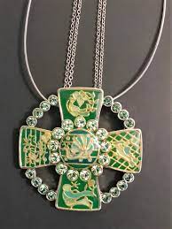 Pilgrim Danish Design Necklace Pilgrin Celtic Cross Necklace Green Cross Pilgrim Necklace Collectable Pilgrim Danish D Orange Bracelet Necklace Celtic Green