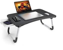 Study tables are essential for students and those who work from home. Tarkan Foldable Wooden Mini Laptop Table For Bed Study Table With Drawer Tablet Mobile Holder For Kids Adults Black Tarkan Labs