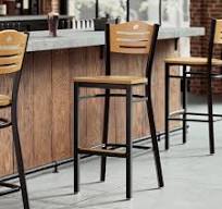 Black Finish Side Bar Stool with Natural Wood Seat and Back ...