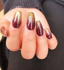 15 Hottest Maroon And Gold Nails To Copy Checopie Wedding nail polish wedding nails fancy nails bling nails pink sparkly nails jewel nails pink nail art red nail black nail.
