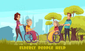 Help Elderly Disabled Poster Cartoon Posters Elderly Vector Illustration