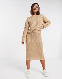 Welcome to h&m, your shopping destination for fashion online. Brave Soul 2 Piece Cable Knit Jumper And And Midi Skirt Set In Biscuit Asos