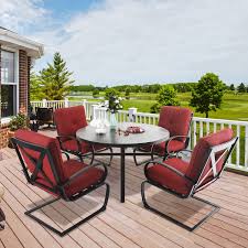 Thanks to the set's overstuffed polyester cushions and deep seats, you can. Backyard Black 4 Steel Stackable Chairs And 37 8 Round Table With 1 57 Umbrella Hole For Poolside Mfstudio 5 Piece Metal Patio Dining Set Porch Patio Lawn Garden Patio Furniture Sets Kanakadurgamma Org