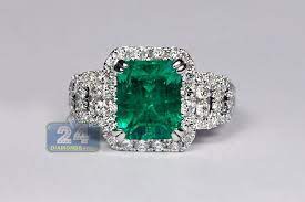 Womens Emerald Diamond Gemstone Ring 18k White Gold 4 44 Ct Emerald Gemstone Rings White Gold Vintage Rings Vintage Engagement Rings