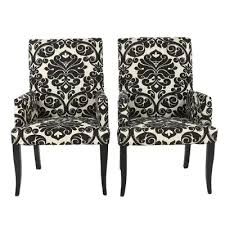 Pair Of Contemporary Black And White Brocade Pattern Upholstered Armchairs Upholstered Arm Chair Retro Chair Vintage Furniture
