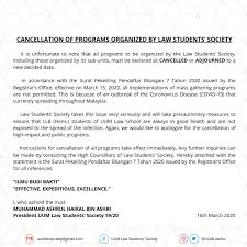 3/17 pb 1.3 garis panduan bagi penyediaan cadangan anggaran perbelanjaan persekutuan tahun 2020 1. Uum Law Society On Twitter Notice On Cancellation Of Programs Uum Lawsoc Regret To Inform That All Programs To Be Organized By This Organisation And Its Sub Units Must Be Declared As Cancelled