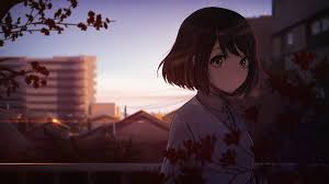 Anime Wallpaper 1920x1080 Anime Girls Short Hair Tree City Background Brown Eye Anime Wallpaper 1920x1080 Anime Scenery Wallpaper Anime Scenery