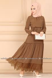 Modaselvim Elbise Dantel Detayli Elbise 3070ab368 Tutun Elbise Islami Giyim Elbiseler