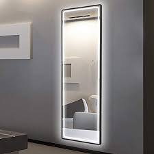 Rectangular Black Metal Frame Floor Standing Mirror 23 Times 59 Inch With Led Illuminated Lights Dimm Standing Mirror Floor Standing Mirror Mirror Wall Bedroom