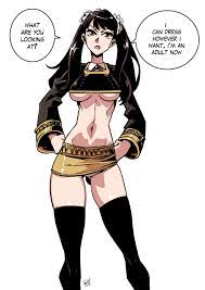 1girls aged up becky blackbell black hair breasts dialogue  english text female female focus female only kukuruyo legwear long hair  miniskirt revealing clothes skirt solo speech bubble spy x