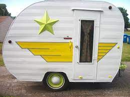 Oh My Stars 1956 12 Hiawatha With Yellow Detail Tiny Trailer - Vintage Camper - Travel Caravan Glamping Trailer Vintage Travel Trailers Vintage Camper