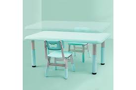 Set features a rectangular table and two chairs. Dick Smith All 4 Kids Height Adjustable Rectangle Table With 2 Chairs Blue Home Garden Children S Home Furniture Furniture Play Table Chair Sets