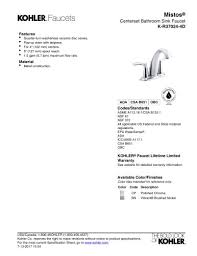 Pulldown replacement spray hose for moen kitchen faucets (# ), beautiful strong nylon finish. K R37024 4d Kohler Pdf Catalogs Documentation Brochures