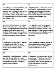 Matching Activity Solving Inequality Word Problems Algebra Inequality Word Problems Solving Inequalities Word Problems