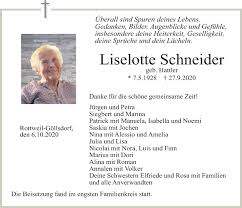 Traueranzeigen Von Lieselotte Schneider Schwarzwalder Bote Trauer