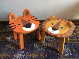 Toddler Animal Stool Tiger Kids Chair Retro Circus Nursery Kids Chairs Diy Kids Chair Painted Kids Chairs