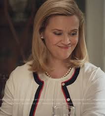 WornOnTV: Elena's white contrast trim cardigan