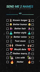 Ig Template Send Me 2 Names Snapchat Questions Snapchat Question Game This Or That Questions
