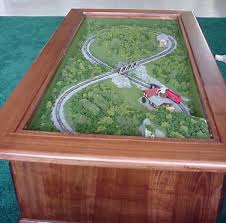 My wife would like me to convert our coffee table into the layout. J Would Sooooo Dig This Train Coffee Table Model Train Table Model Train Layouts Model Train Sets