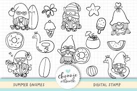 Gnomes are small, strong animals. Summer Gnomes Digital Stamps Coloring Page 1313986 Coloring Pages Design Bundles