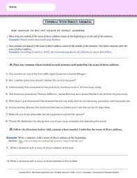 Worksheet Commas With Direct Address Place Commas Where Needed In Each Sentence And Underline The Noun Of Direct Address In 2020 Direct Address Nouns Sentences