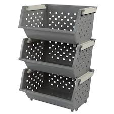 Black And White Polka Dot Storage Bins Amazon Com Eagrye Plastic Stackable Storage Bins Multi Functional Stacking Basket Grey Pack Of 3 Hom In 2020 Stackable Storage Bins Stackable Storage Storage Bins