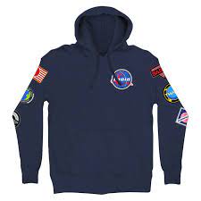 To protect both the fabric's surface and the patch, place a pressing cloth (you can also use a cotton pillowcase or handkerchief) between the patch and the iron. Space Patches Pullover Hoodie Navy