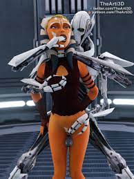 3d ahsoka tano airress3d (3d-modeller) alien alien girl blue eyes  clone wars clone wars (style) fondling fondling breast general grievous  orange skin star wars tentacle hair the clone wars: