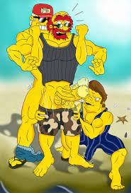 Trio porno Gay entre Willy, Duffman y Snake en los Simpson - Comics XXX