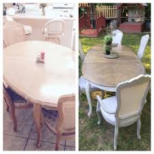 French Provincial Dining Set Before And After Upholstered Captains Cane Back Chairs French Gray And Dining Table Makeover Dining Set Makeover Furniture Rehab