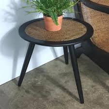 The top is flatted, sanded and polished while the sides are left to its original form. Teak Side Table With Woven Rattan Hemma Sg Hemma Online Furniture Store Singapore