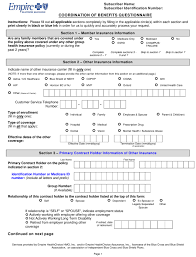 Blue cross and blue shield of louisiana claims processing p.o. Coordination Of Benefits Questionnaire Form Empire Blue Cross Blue Shield Download Printable Pdf Templateroller