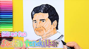 How To Draw And Color Sachin Tendulkar Indian Cricket Player Series Art For Kids Drawings Sachin Tendulkar