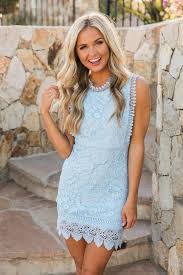 Picking Out The Next Must Have Item Of The Season Is Easy When Pink Lily Is Your Favorite Online Bouti Light Blue Lace Dress Lace Blue Dress Blue Dress Outfits
