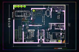 Floorplan of a 30 x 40 house. 30x40 House Plan North Facing Dk3dhomedesign