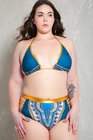 Sexy Teal Gold Tribal Print Strappy Plus Size Two Piece Swimsuit