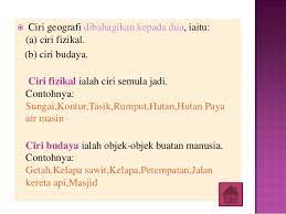 Pandang darat budaya merangkumi pelbagai ciri akibat tindakan manusia terhadap persekitarannya seperti petempatan, pertanian, perlombongan, pengangkutan dan perindustrian. Powerpoint Multimedia