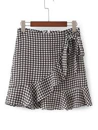 Black And White Checkered Skirt Outfit Summer Ruffle Trim Knot Waist Checkered Overlap Skort Checkered Skirt White Skirt Outfits Skirt Fashion