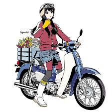 honda公式ウェア グッズ オンラインショップ supercub イラストtシャツc mサイズ アパレル 江口寿史 イラスト バイク アニメ バイカーの女の子