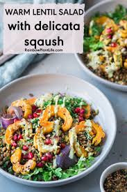 Warm Lentil Salad With Delicata Squash And Cilantro Cashew Cream Rainbow Plant Life In 2020 Lentil Salad Lentil Salad Recipes Cashew Cream
