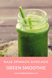 A Creamy And Nutritious Kale And Spinach Green Smoothie Recipe Mixed With Avocado And Fresh Fruit Kale Smoothie Recipes Kale Smoothie Healthy Green Smoothies
