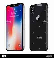 Black rotated Apple iPhone X with iOS ...