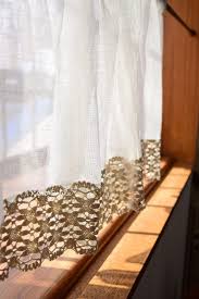 リネンカフェカーテンボビンレース アンジェ 付き 薄地リノパリス アイボリー フランス産 カフェカーテン アンジェ ナチュラルカントリー