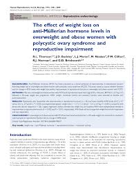 Pdf The Effect Of Weight Loss On Anti Mullerian Hormone Levels In Overweight And Obese Women With Polycystic Ovary Syndrome And Reproductive Impairment